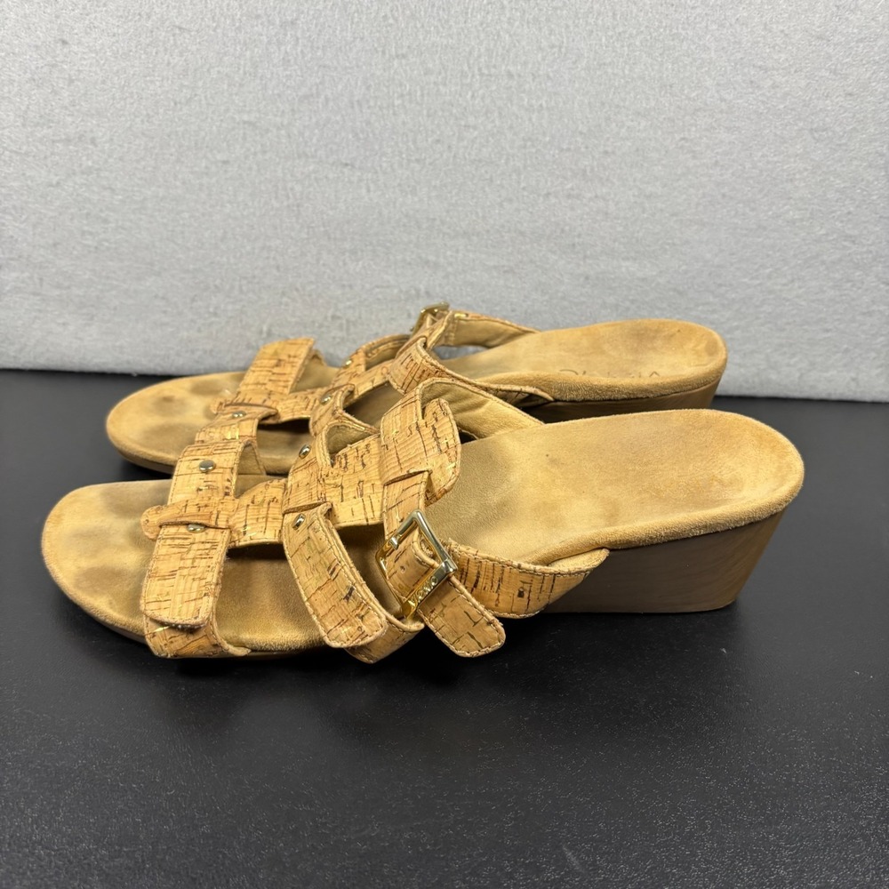 Vionic Women's Wedge Sandals Size 10 Park Radia Orthaheel Tan Cork Strappy Shoes